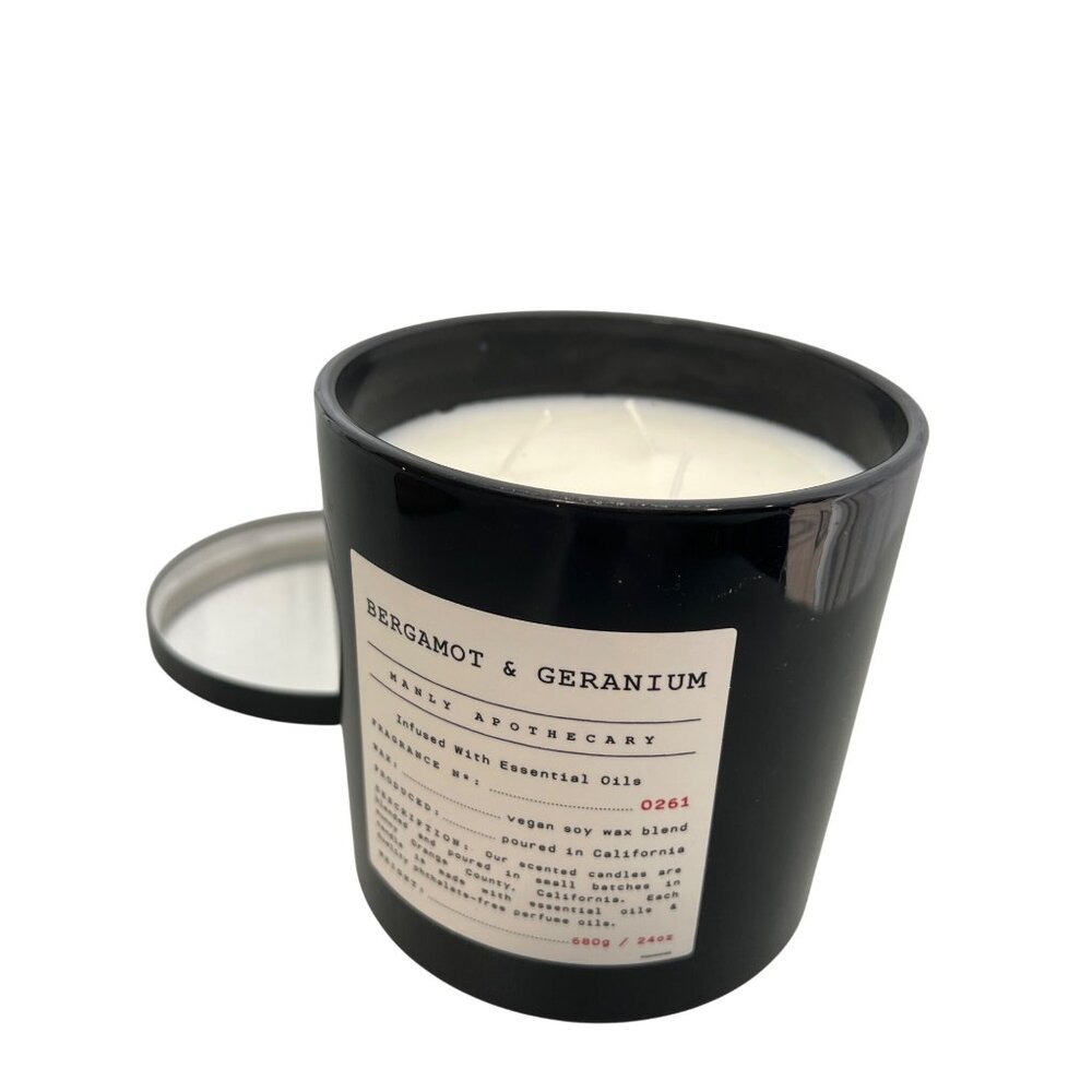 Leoben Company Manly Apothecary Co Bergamot and Geranium Candle 3 Wick 24oz NEW